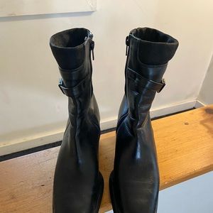 Black Leather Calf length Boots